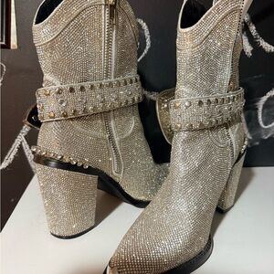 Studded Silver Ankle Boots